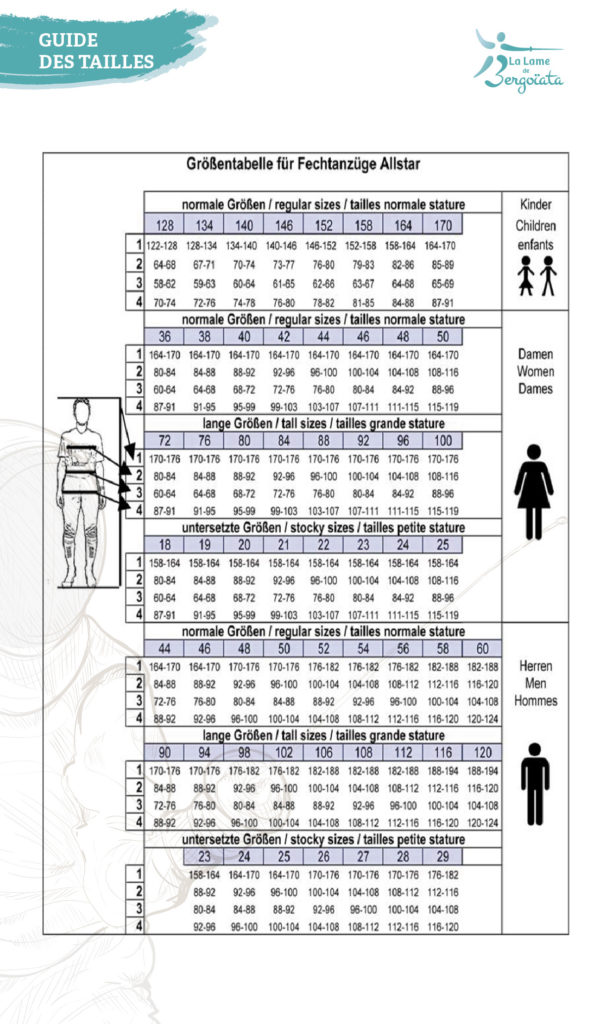 Guide des tailles pour le matériel d'escrime